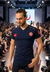 Acil Sağlık Lacivert Penye Koton V Yaka T-Shirt