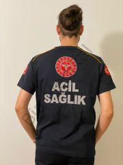 112 Acil Sağlık Lacivert Penye Koton V Yaka T-Shirt