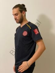 112 Acil Sağlık Lacivert Penye Koton V Yaka T-Shirt