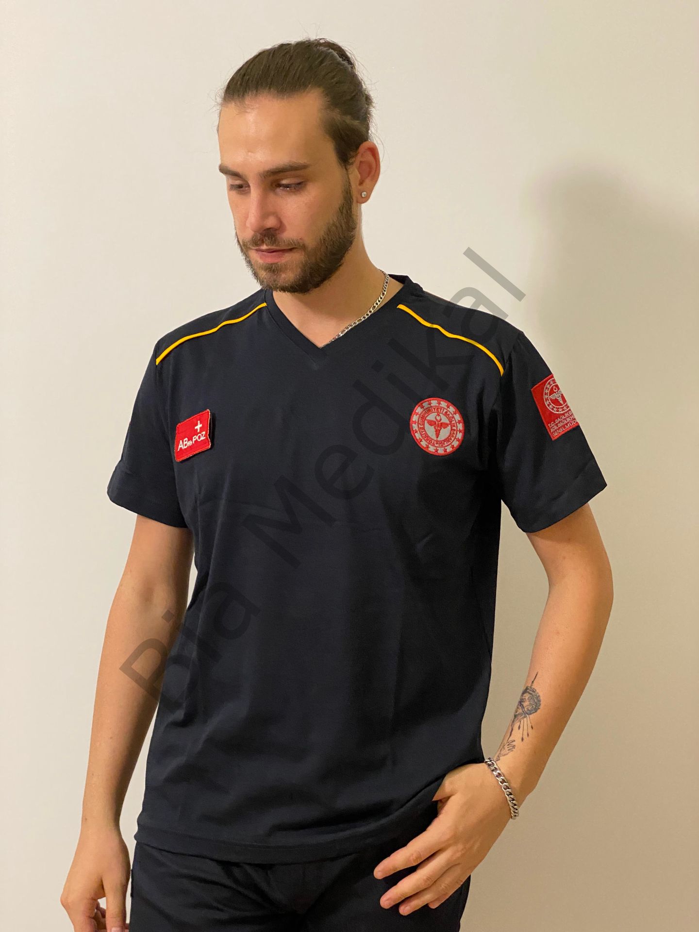 112 Acil Sağlık Lacivert Penye Koton V Yaka T-Shirt