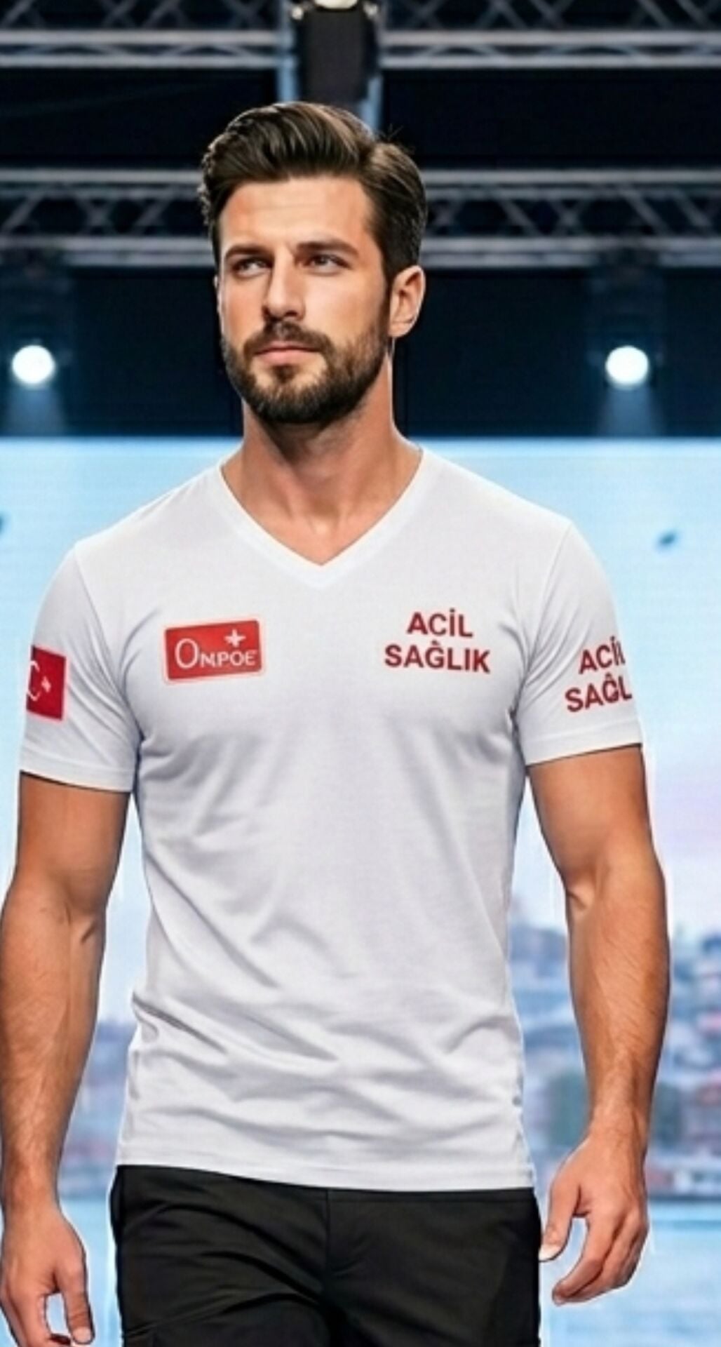 V - Yaka PENYE  112 Acil Sağlık beyaz TİŞÖRT baskılı