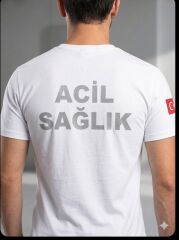 V - Yaka PENYE  112 Acil Sağlık beyaz TİŞÖRT baskılı