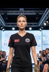 V - Yaka PENYE  112 Paramedik siyah TİŞÖRT armalı