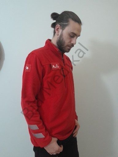 Yeni 112 Acil Sağlık Yarım Fermuarlı Balıkçı Sweat (Kırmızı)