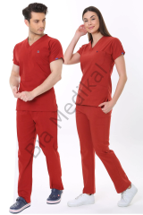 Hemsire formasi likralı scrubs S - 40 Beden - Açık Mürdüm