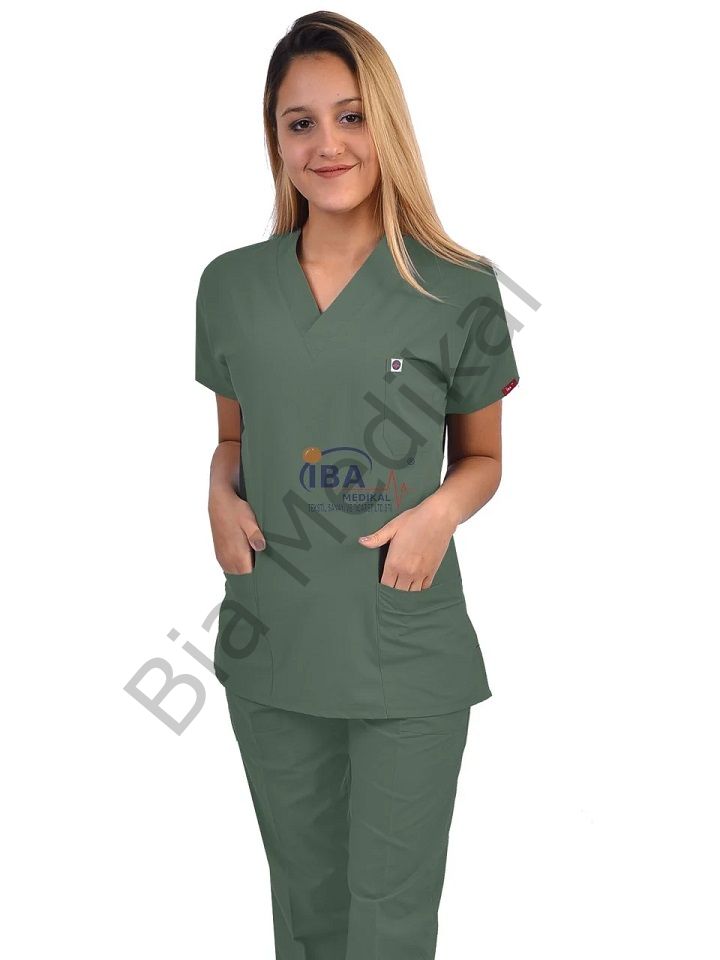 Hemsire formasi likralı scrubs M - 42 Beden - Çağla Yeşili