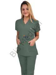 Hemsire formasi likralı scrubs M - 42 Beden - Çağla Yeşili