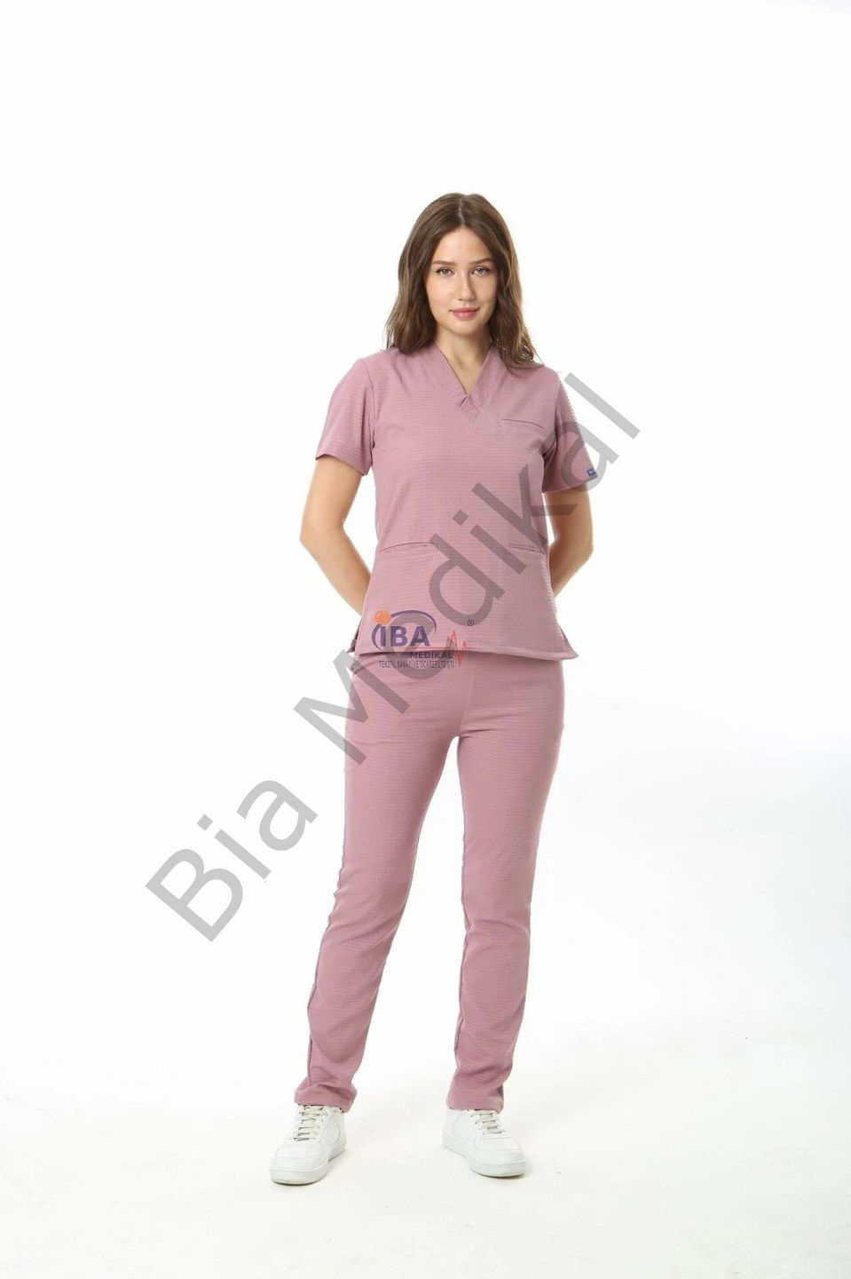 Gofre Likralı Takım (Gizli Cepli ) XXS - 36 Beden - Pudra