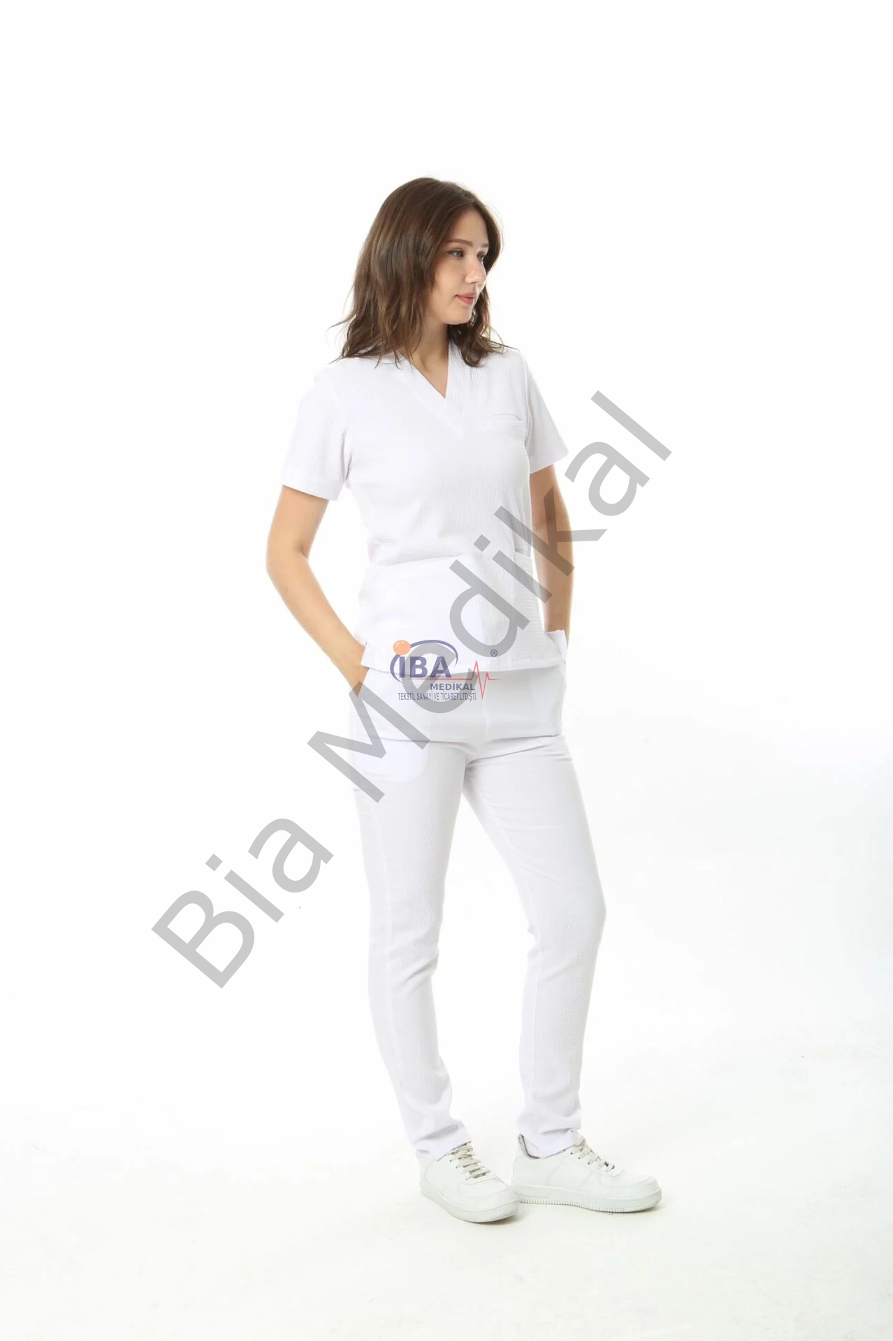 Gofre Likralı Takım (Gizli Cepli ) XS - 38 Beden - Beyaz