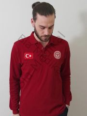 112 Polo yaka acil sağlık tişört  (Bordo Uzun Kol)