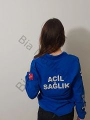 112 Polo yaka tişört Lacoste Acil Sağlık (Saks mavisi Uzun Kol)