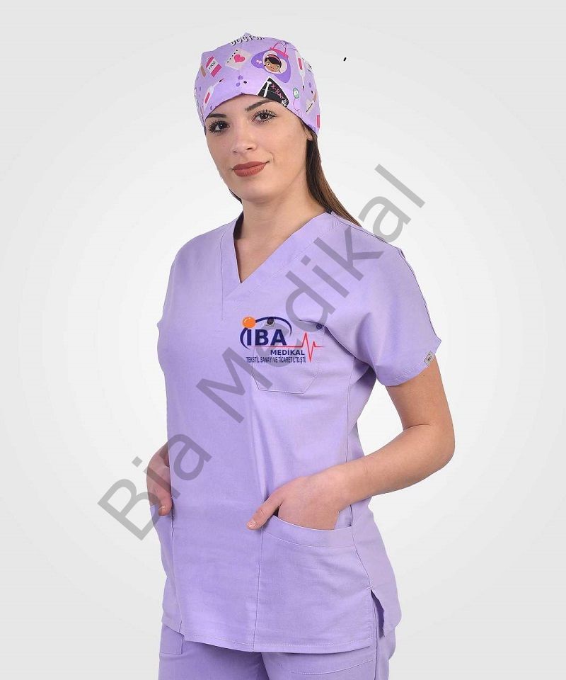 Hemsire formasi likralı scrubs M - 42 Beden - Lila