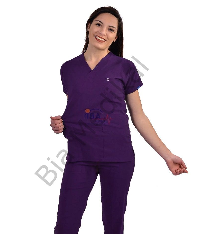 Hemsire formasi likralı scrubs XXL - 50-52 Beden - Patlıcan Moru