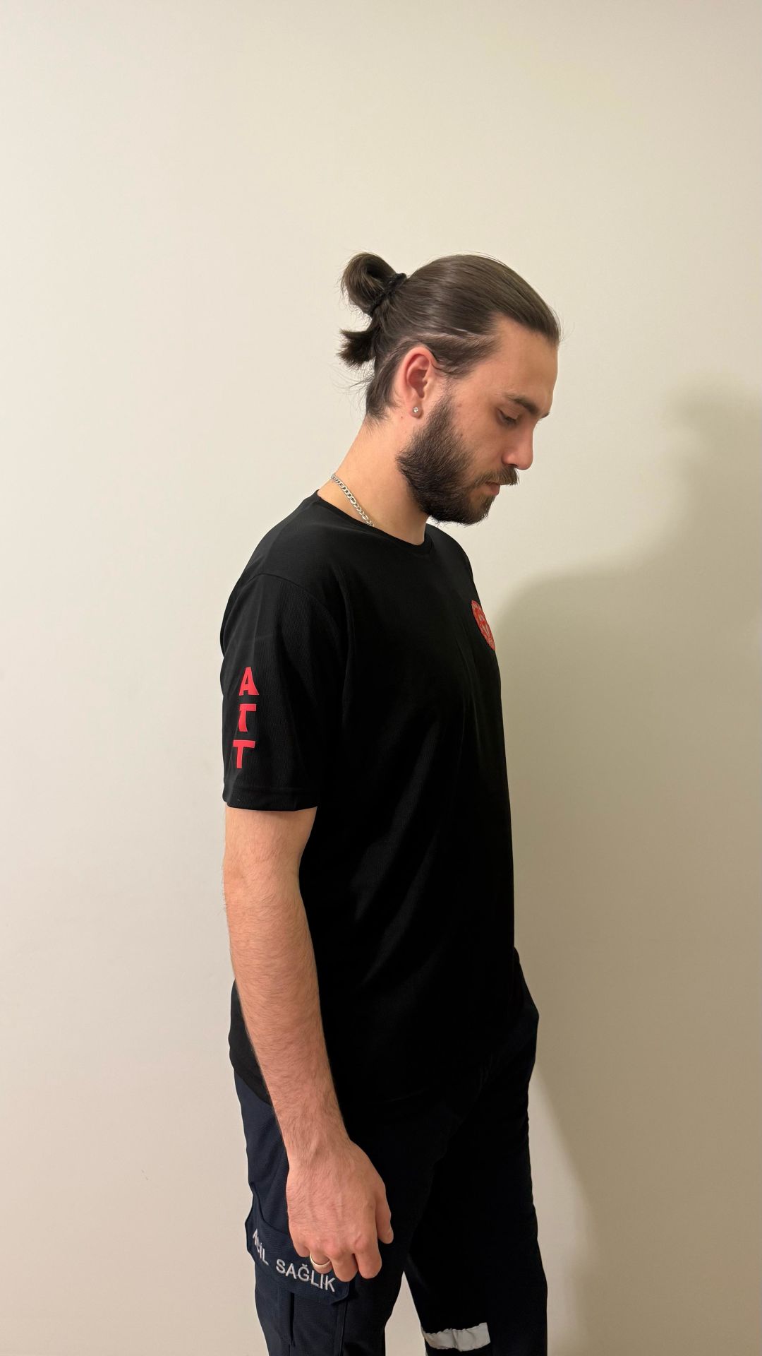 Sıfır yaka Comfort  Acil Sağlık tişört (Siyah)