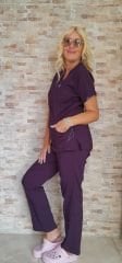 Hemşire forması Koyu mürdüm Likralı  scrubs