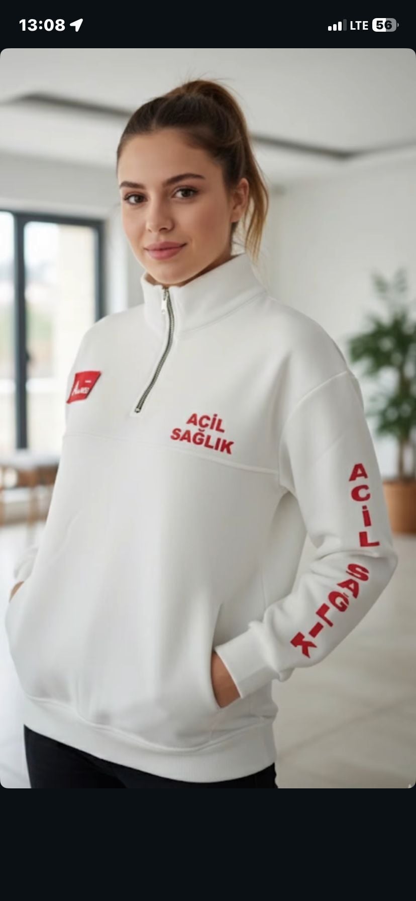 112 Acil Sağlık Yarım Fermuarlı Balıkçı Sweat (Beyaz)