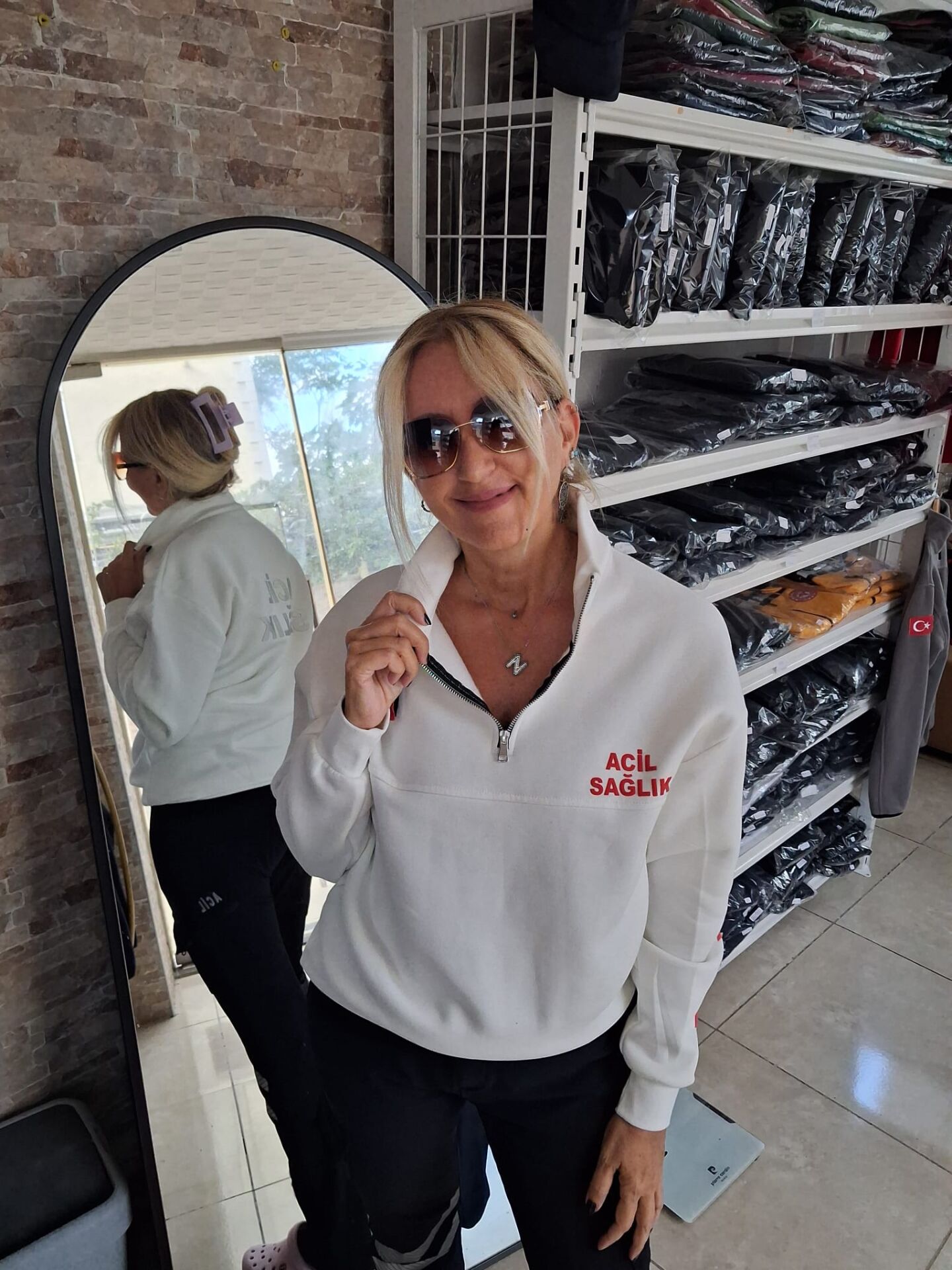 112 Acil Sağlık Yarım Fermuarlı Balıkçı Sweat (Beyaz)