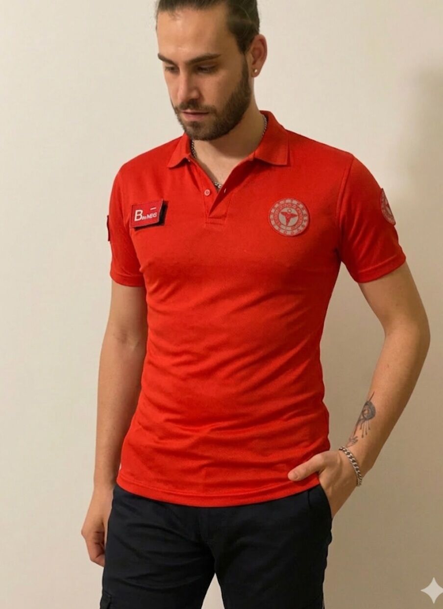 Polo yaka Lacoste 112 Acil Sağlık t-shirt (Kırmızı)