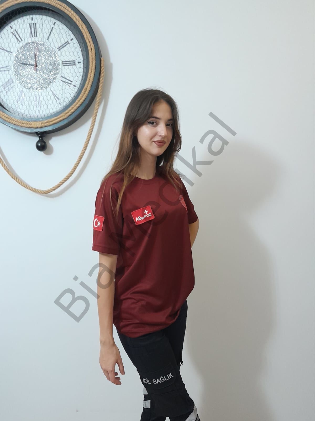 Sıfır yaka Comfort 112 Acil Sağlık T-shirt (Bordo)