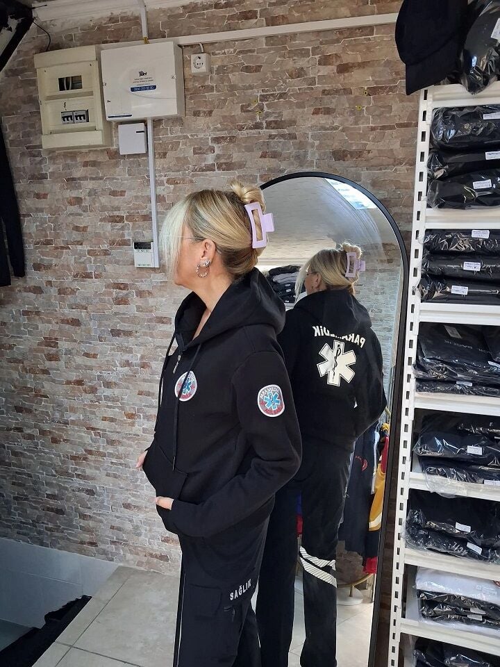 PARAMEDİK Kapşonlu fermuarlı siyah polar