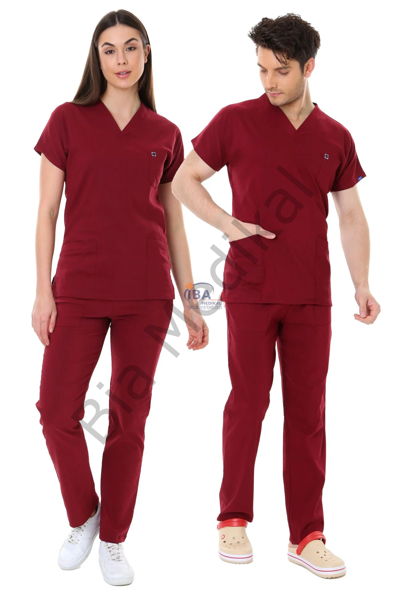 Hemsire formasi likralı scrubs L - 44 Beden -  Bordo