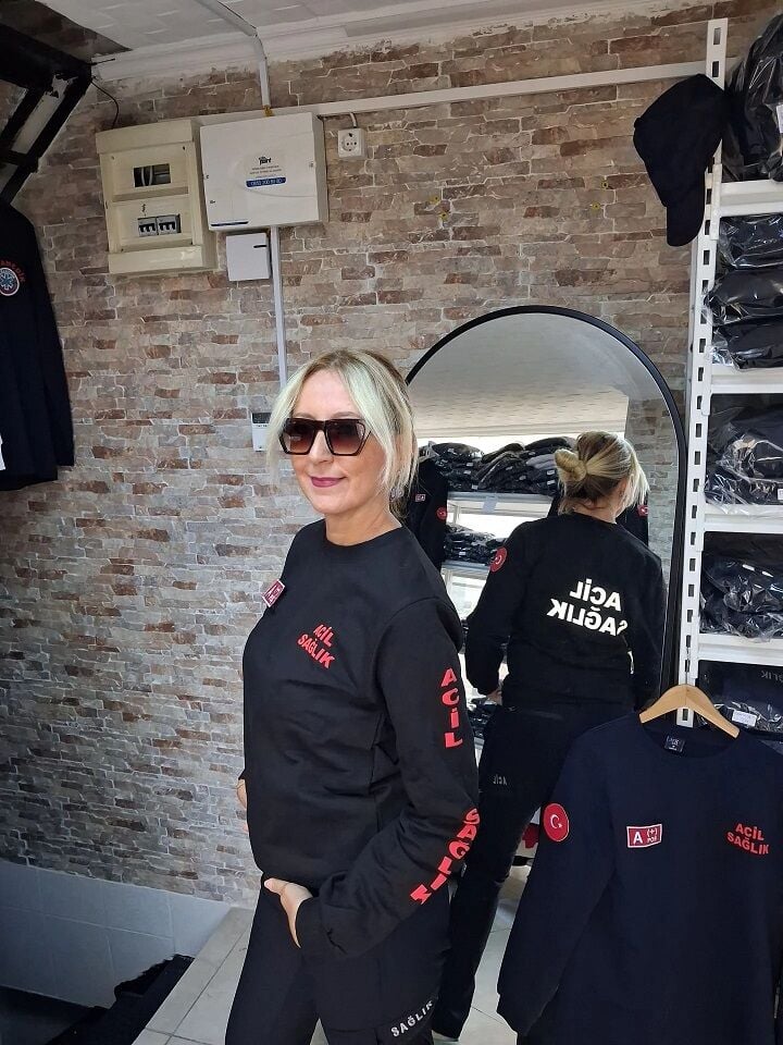 112 Acil Sağlık Sıfır Yaka Sweat (Siyah)puf baskı