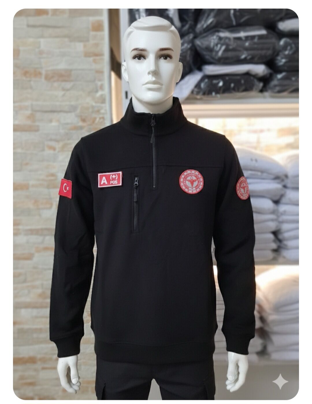 112 Acil Sağlık Yarım Fermuarlı Balıkçı Sweat (siyah ) armalı