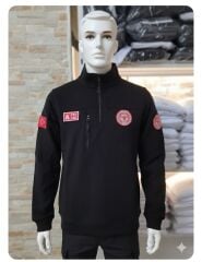 112 Acil Sağlık Yarım Fermuarlı Balıkçı Sweat (siyah ) armalı