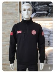 112 Acil Sağlık Yarım Fermuarlı Balıkçı Sweat (siyah ) armalı