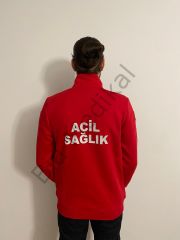 112 Acil Sağlık Yarım Fermuarlı Balıkçı Sweat (Kırmızı)