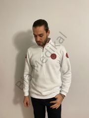 112 Acil Sağlık Yarım Fermuarlı Balıkçı Sweat (Beyaz)