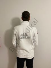 112 Acil Sağlık Yarım Fermuarlı Balıkçı Sweat (Beyaz)